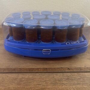 Clairol VH-20 Hot Roller Hair Setter 20 Velvet Flocked Rollers Blue Case Vintage